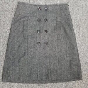 ZARA BASIC Women's Medium Gray Herringbone Wool Blend Button-Front A-Line Skirt